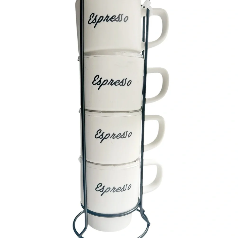 NWT MATTE WHITE CERAMIC Stackable Espresso Mugs Set - Picture 4 of 6